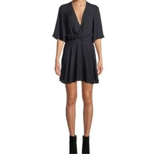 A.L.C. Ava Twist-Front Silk Short Sleeve Mini Dress in Midnight Blue